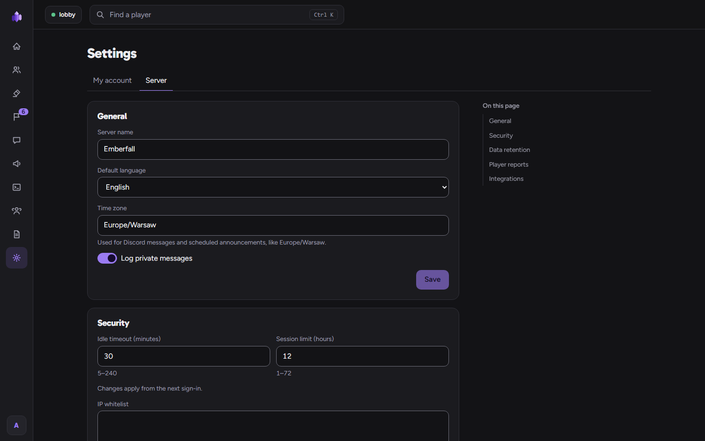 Server settings