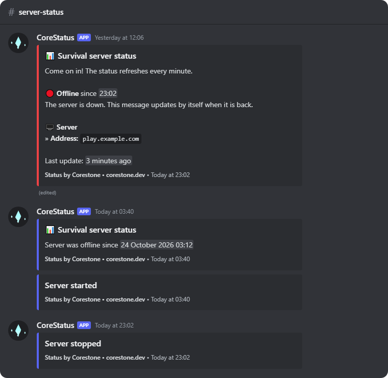 A stop, the status turned offline, and the next start after a crash